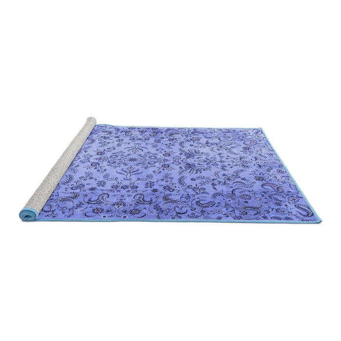 Sideview of Machine Washable Persian Blue Traditional Rug, wshtr3995blu