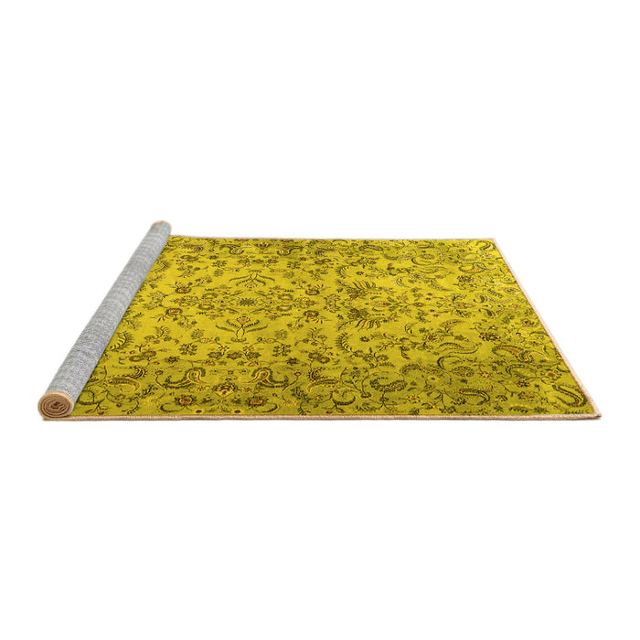 Sideview of Machine Washable Persian Yellow Traditional Rug, wshtr3995yw