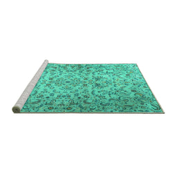 Sideview of Machine Washable Persian Turquoise Traditional Area Rugs, wshtr3995turq