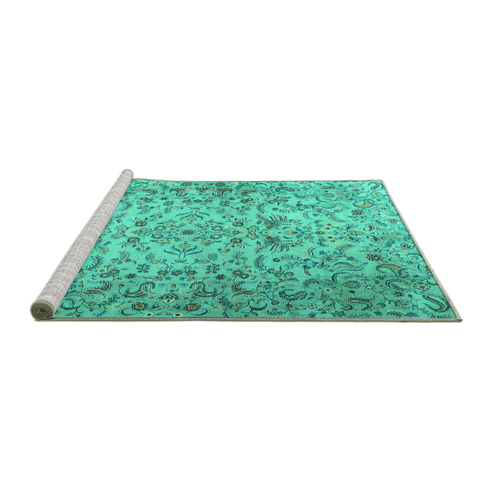 Sideview of Machine Washable Persian Turquoise Traditional Area Rugs, wshtr3995turq