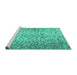 Sideview of Machine Washable Persian Turquoise Traditional Area Rugs, wshtr3995turq