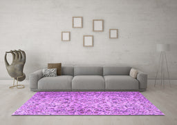 Machine Washable Persian Purple Traditional Area Rugs in a Living Room, wshtr3995pur