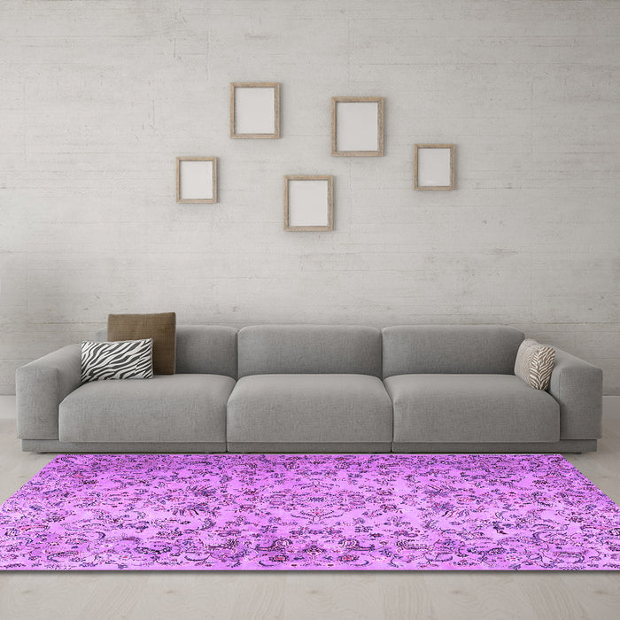 Machine Washable Persian Purple Traditional Area Rugs in a Living Room, wshtr3995pur
