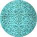 Round Machine Washable Persian Light Blue Traditional Rug, wshtr3995lblu