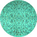 Round Machine Washable Persian Turquoise Traditional Area Rugs, wshtr3995turq