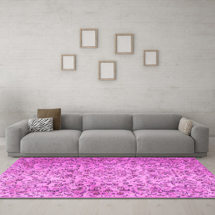 Machine Washable Persian Pink Traditional Rug in a Living Room, wshtr3995pnk
