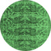 Round Persian Emerald Green Traditional Rug, tr3996emgrn