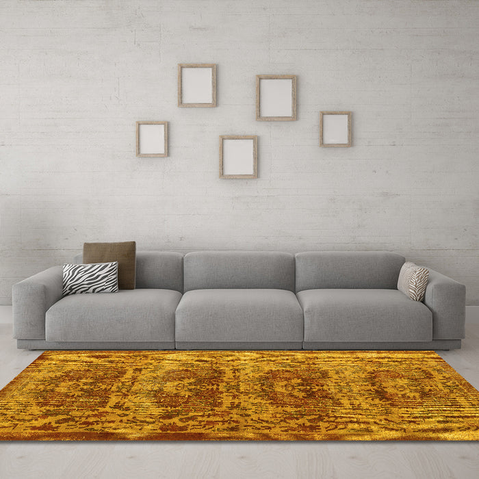 Machine Washable Persian Yellow Traditional Rug in a Living Room, wshtr3996yw