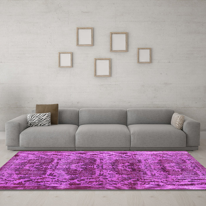 Machine Washable Persian Purple Traditional Area Rugs in a Living Room, wshtr3996pur
