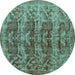 Round Persian Turquoise Traditional Rug, tr3996turq