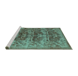 Sideview of Machine Washable Persian Turquoise Traditional Area Rugs, wshtr3996turq