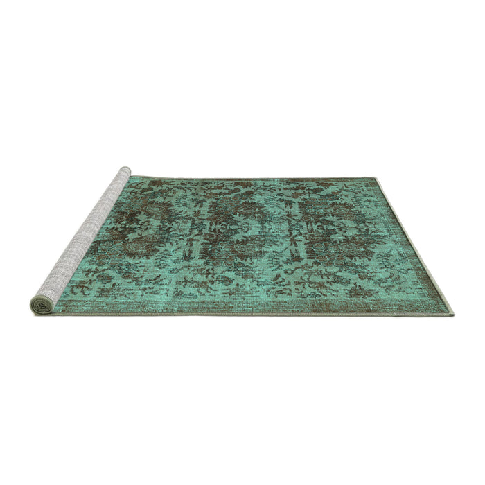 Sideview of Machine Washable Persian Turquoise Traditional Area Rugs, wshtr3996turq