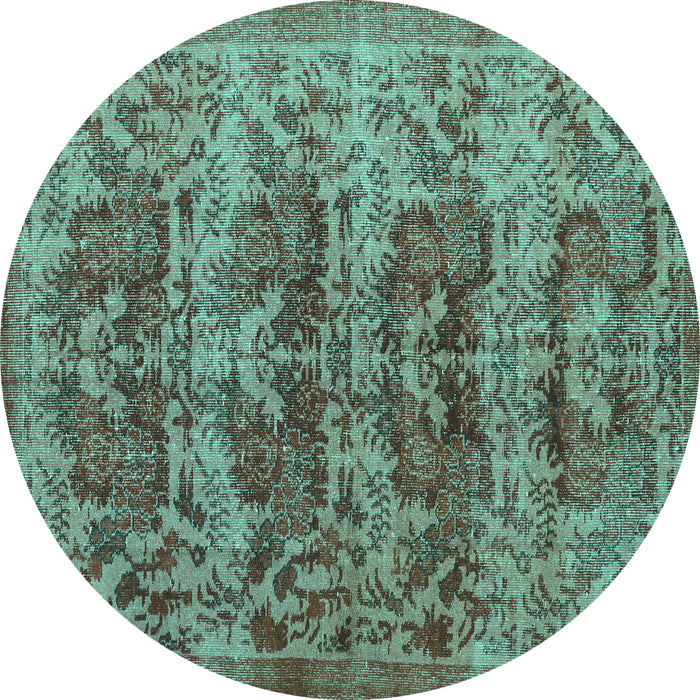 Round Machine Washable Persian Turquoise Traditional Area Rugs, wshtr3996turq