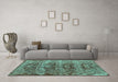 Machine Washable Persian Turquoise Traditional Area Rugs in a Living Room,, wshtr3996turq