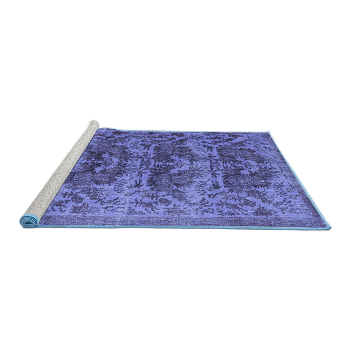 Sideview of Machine Washable Persian Blue Traditional Rug, wshtr3996blu