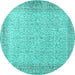 Round Persian Turquoise Traditional Rug, tr3997turq