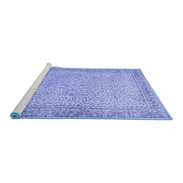 Sideview of Machine Washable Persian Blue Traditional Rug, wshtr3997blu
