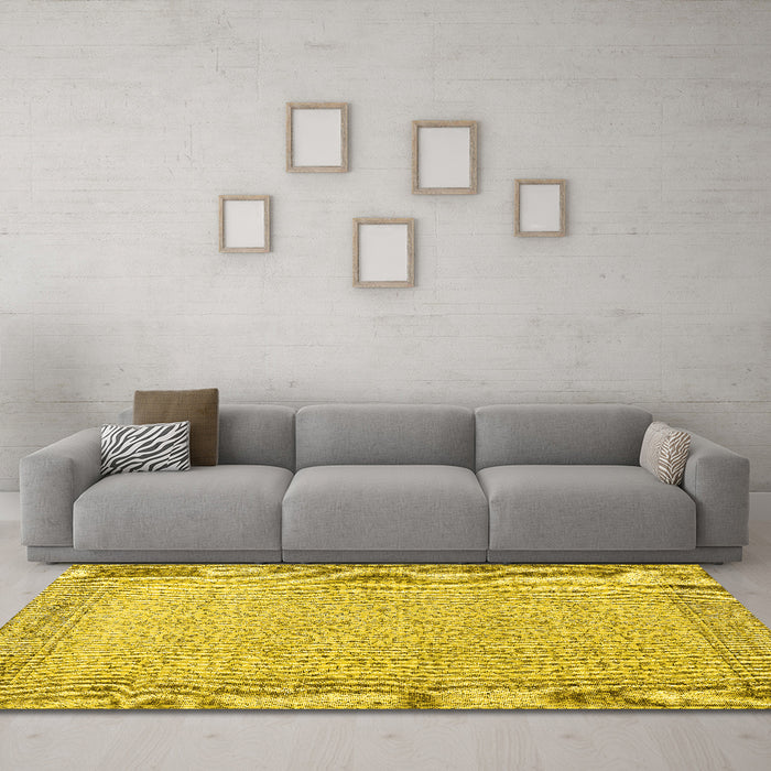 Machine Washable Persian Yellow Traditional Rug in a Living Room, wshtr3997yw