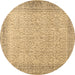 Round Machine Washable Persian Brown Traditional Rug, wshtr3997brn