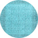 Round Machine Washable Persian Light Blue Traditional Rug, wshtr3997lblu