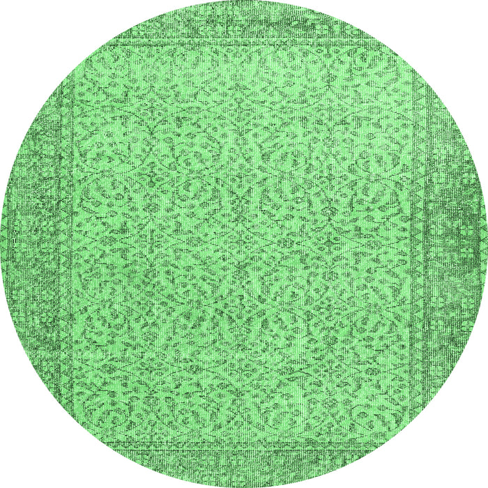 Round Machine Washable Persian Emerald Green Traditional Area Rugs, wshtr3997emgrn