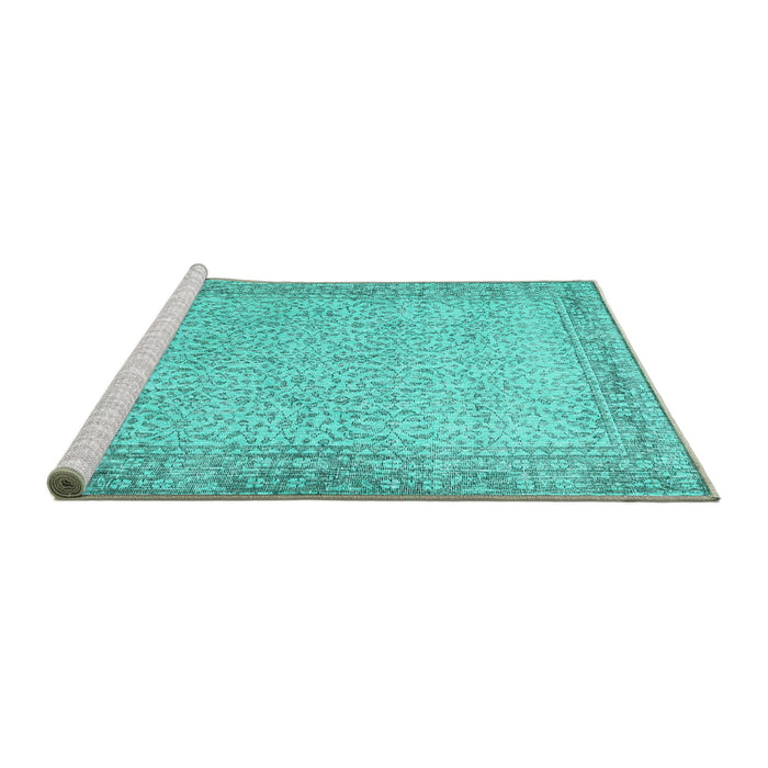 Sideview of Machine Washable Persian Turquoise Traditional Area Rugs, wshtr3997turq