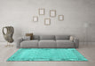 Machine Washable Persian Turquoise Traditional Area Rugs in a Living Room,, wshtr3997turq