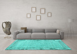 Machine Washable Persian Turquoise Traditional Area Rugs in a Living Room,, wshtr3997turq