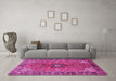 Machine Washable Medallion Pink Traditional Rug in a Living Room, wshtr3998pnk