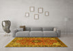 Machine Washable Medallion Yellow Traditional Rug in a Living Room, wshtr3998yw