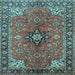 Square Machine Washable Medallion Light Blue Traditional Rug, wshtr3998lblu