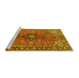 Sideview of Machine Washable Medallion Yellow Traditional Rug, wshtr3998yw