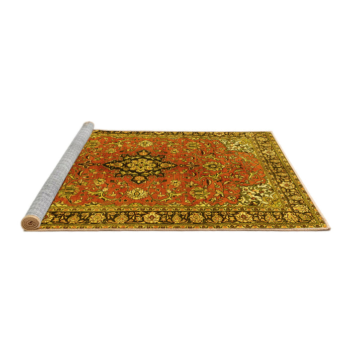 Sideview of Machine Washable Medallion Yellow Traditional Rug, wshtr3998yw