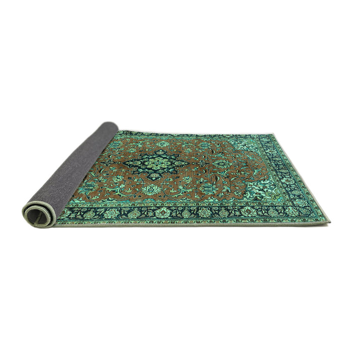 Sideview of Medallion Turquoise Traditional Rug, tr3998turq