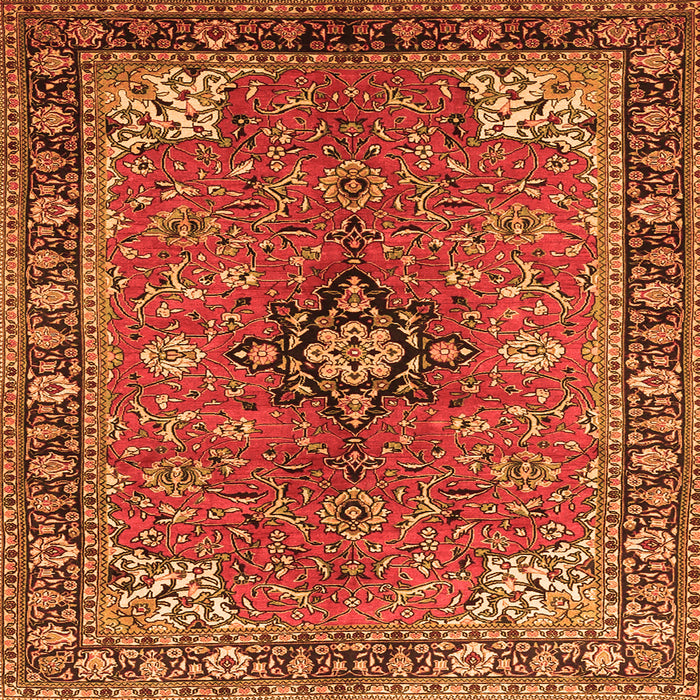 Round Machine Washable Medallion Orange Traditional Area Rugs, wshtr3998org