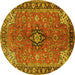 Round Machine Washable Medallion Yellow Traditional Rug, wshtr3998yw