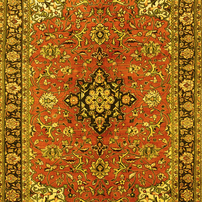 Machine Washable Medallion Yellow Traditional Rug, wshtr3998yw