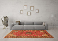 Machine Washable Medallion Orange Traditional Rug, wshtr3998org