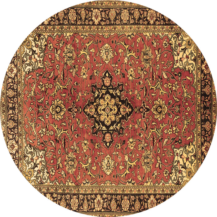 Round Machine Washable Medallion Brown Traditional Rug, wshtr3998brn