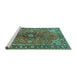 Sideview of Machine Washable Medallion Turquoise Traditional Area Rugs, wshtr3998turq