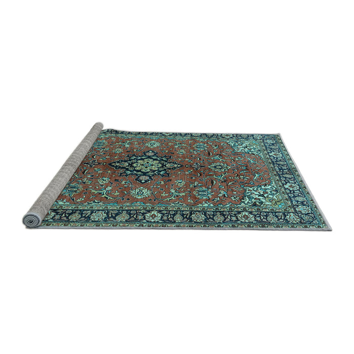 Sideview of Machine Washable Medallion Light Blue Traditional Rug, wshtr3998lblu