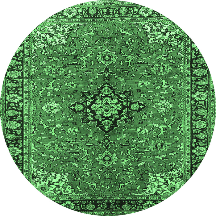 Round Machine Washable Medallion Emerald Green Traditional Area Rugs, wshtr3998emgrn