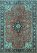 Machine Washable Medallion Light Blue Traditional Rug, wshtr3998lblu