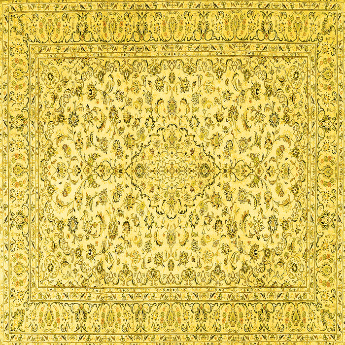 Square Machine Washable Persian Yellow Traditional Rug, wshtr3999yw