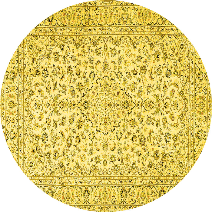 Round Machine Washable Persian Yellow Traditional Rug, wshtr3999yw