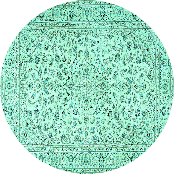 Round Machine Washable Persian Turquoise Traditional Area Rugs, wshtr3999turq
