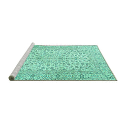 Sideview of Machine Washable Persian Turquoise Traditional Area Rugs, wshtr3999turq