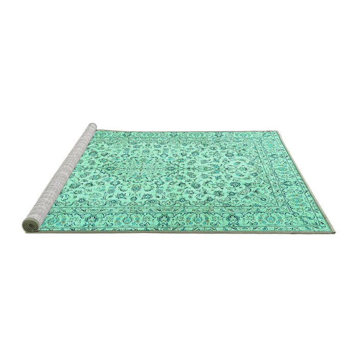 Sideview of Machine Washable Persian Turquoise Traditional Area Rugs, wshtr3999turq