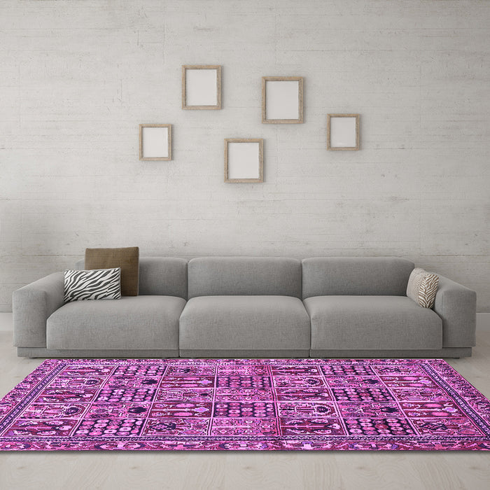 Machine Washable Persian Purple Traditional Area Rugs in a Living Room, wshtr399pur