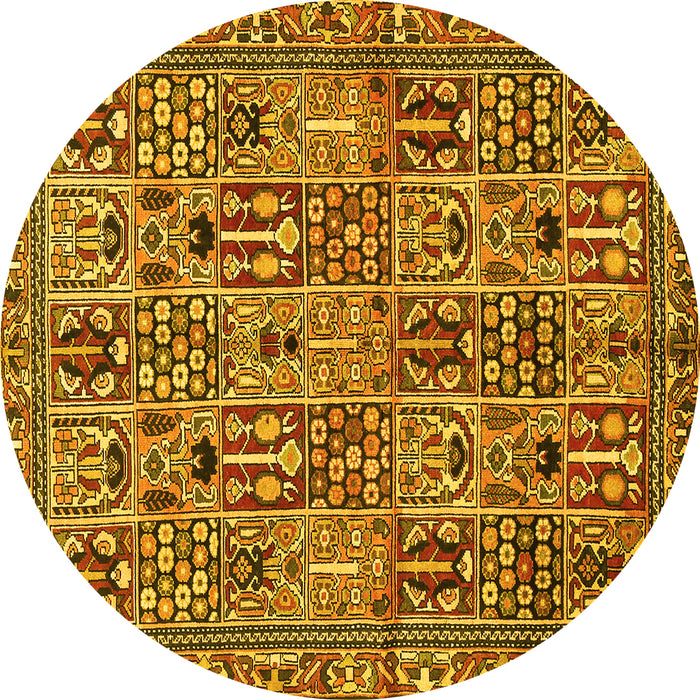 Round Machine Washable Persian Yellow Traditional Rug, wshtr399yw